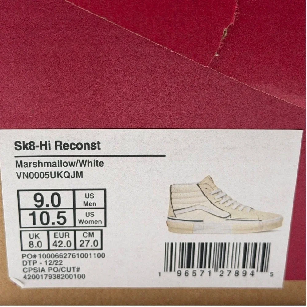 Vans Reconstruct Men's Size 9 SK8-Hi Skate Shoes Sneakers Marshmallow New‎ 0020
